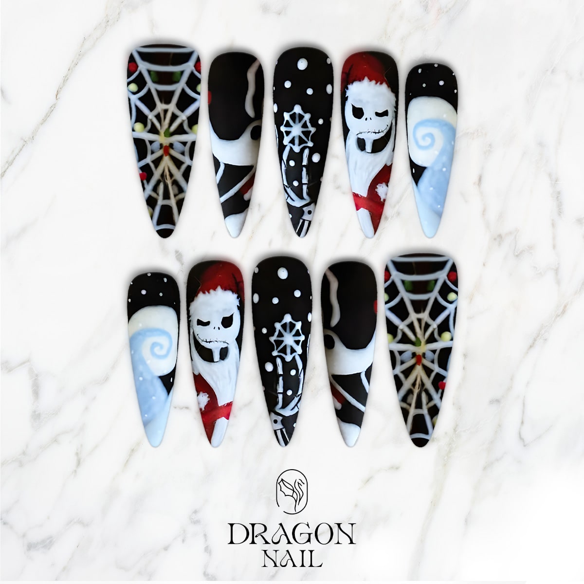 New Trending Nightmare Before Christmas Press-On Nails β Jack Skellington Santa & Gothic Holiday Design